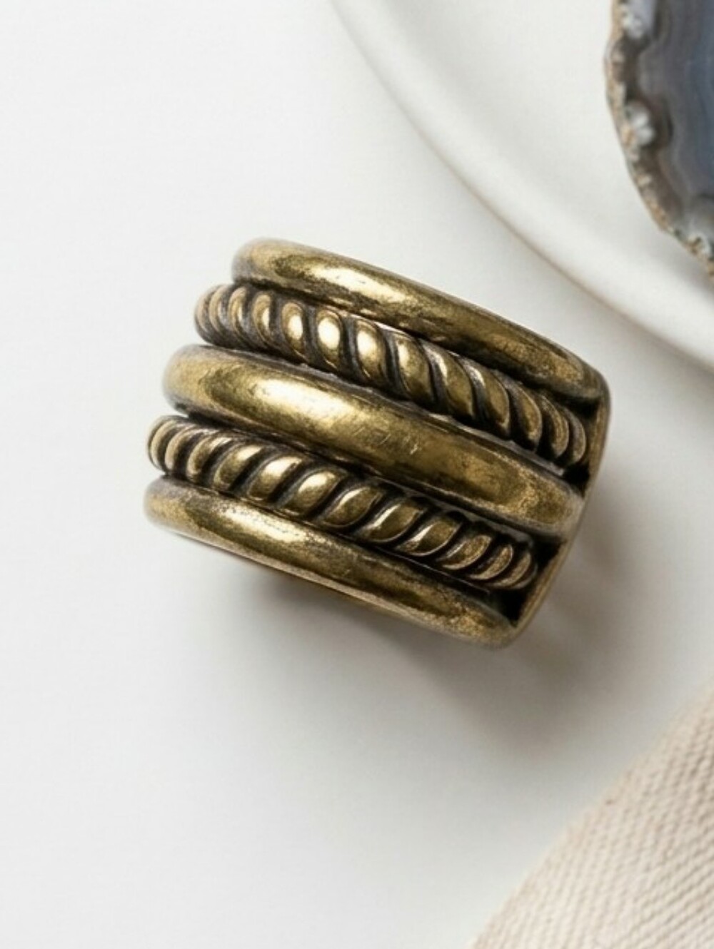 Vintage Brass Braided Band Ring Boho Woven Artisan Stackable Size 7.5